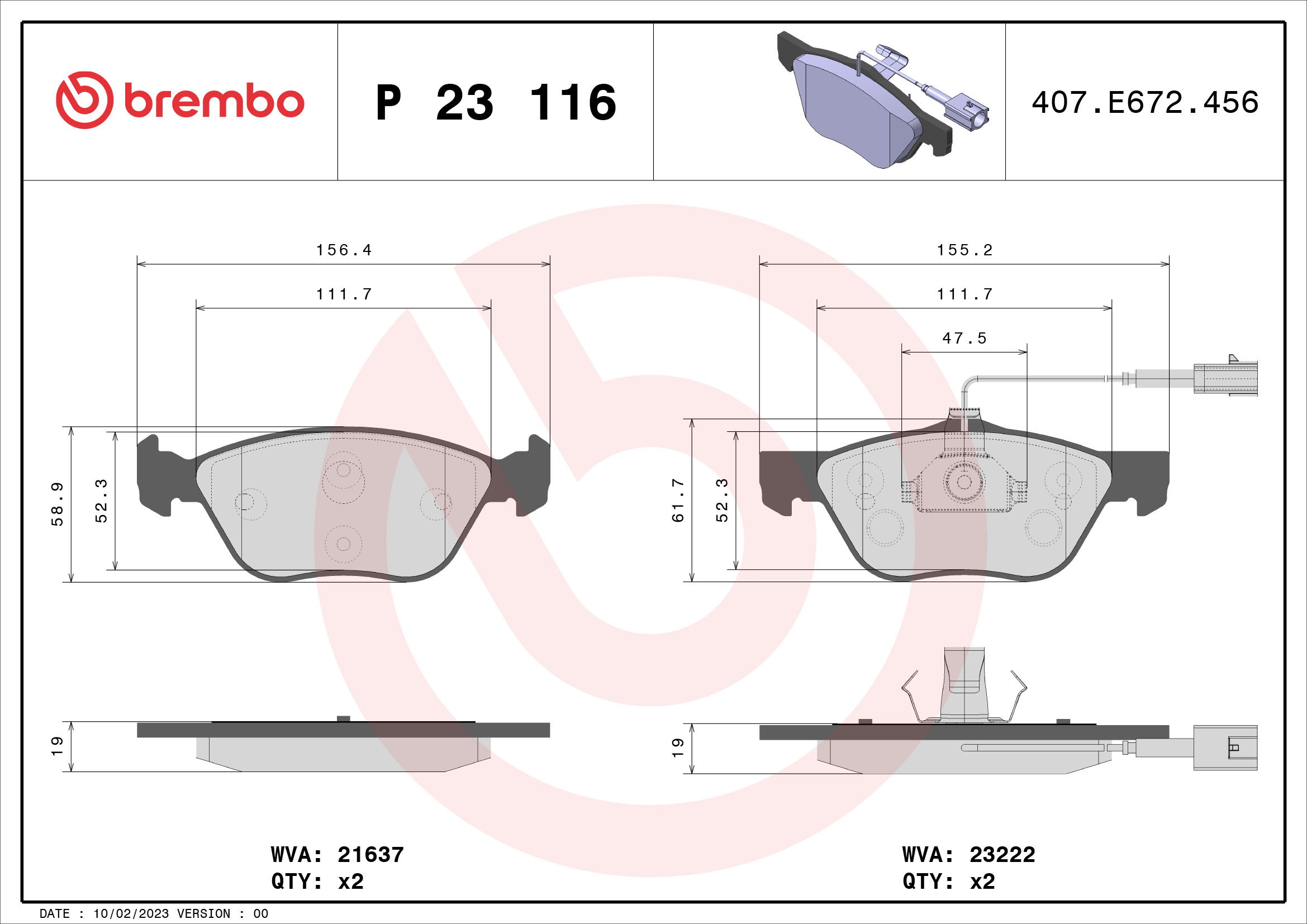 A.B.S. P 23 116 BREMBO Bremsbelagsatz, Scheibenbremse